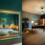 Chambre lumineuse avec coin bureau fonctionnel visible sur la même photo d’une maison à vendre