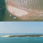 Vue aérienne par drone du Cap Ferret et de l’océan Atlantique, mettant en valeur le littoral et le paysage naturel