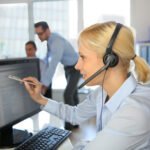 customer service operator talking on the phone