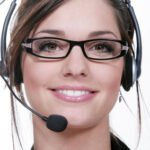 pretty business lady with a head set