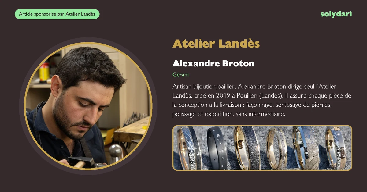Carte de présentation de l'Atelier Landès, bijoutier-joaillier à Pouillon, utilisée en image à la une de son article sur solydari.com